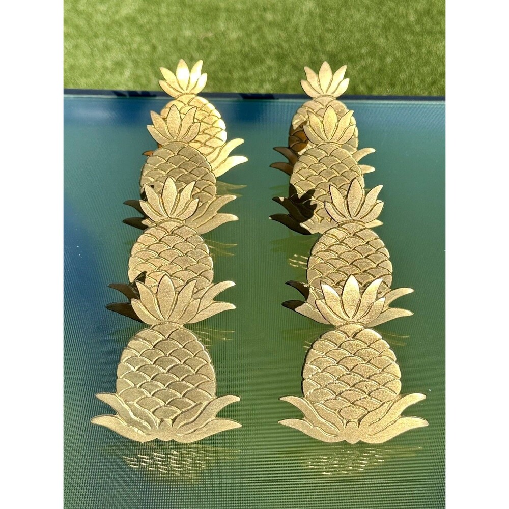 8 Vintage Brass Gold Pineapple Napkin Ring Holder made in India-Trillium Vintage